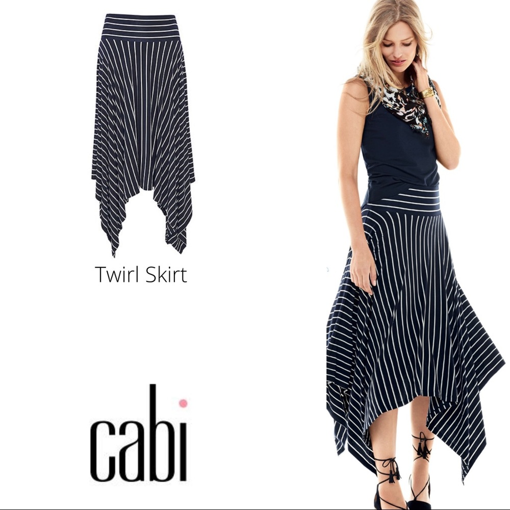 NWT  CABI Navy Striped Twirl Skirt
